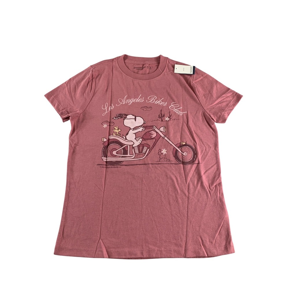 Snoopy Peanuts Shirt Youth 11/12 Pink Abercrombie Kids Biker Graphic Tee code on